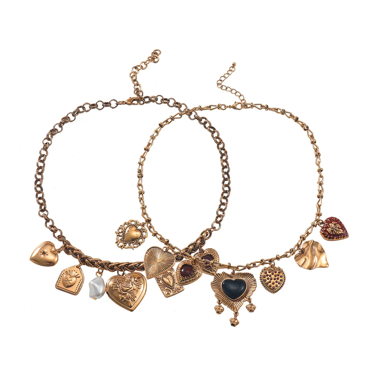 Fashion Jewelry Wholesale Retro Necklaces Statement Metal Heart-shaped Silver Pendant Multi Layer Pendant Necklace Women