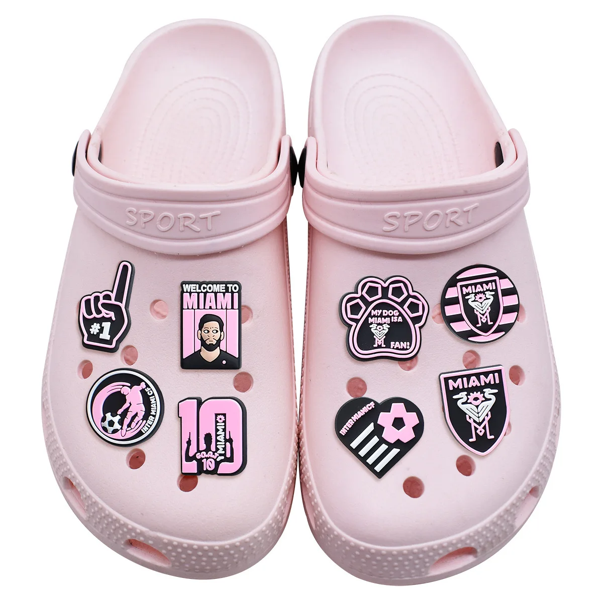 Miami Inter Milan Pink Messi PVC Shoes Charming Barcelona Football Shoes Charming Crocodile Shoes Charm