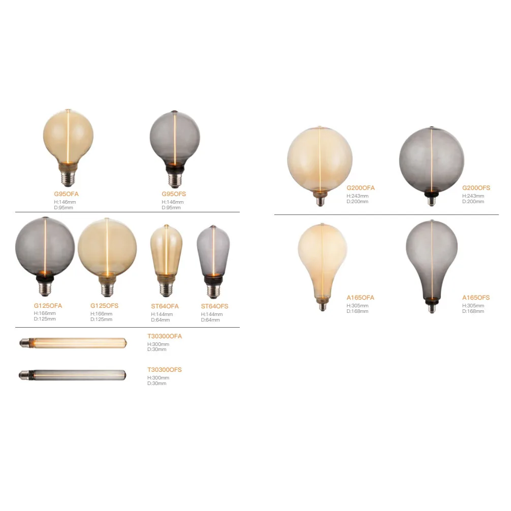 Manufacturer Wholesale 2w 4w 6w 8w Led Vintage Edison Filament Light Bulb ST64, ST58, A60/A19, T45, G80, G95, G125, B53, C35, T3