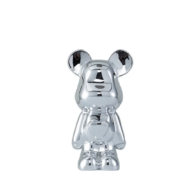 Resin Home Decoration Sculpture Chromed Plating Pink Cartoon Bears Statue Ornaments Handcraft