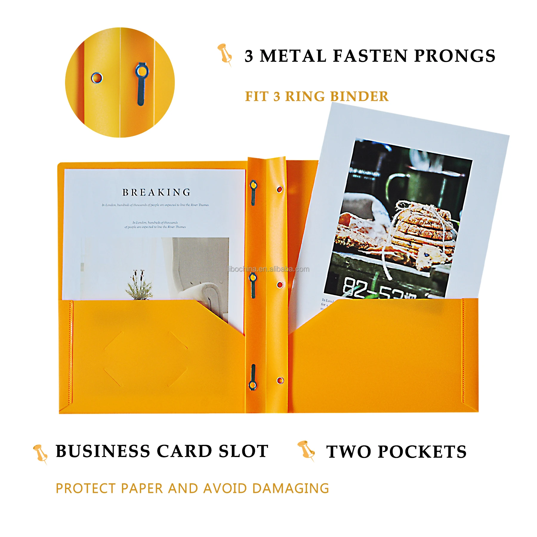 Letter Size Colorful Two Pocket Folders with 3 Metal Prong Fasteners Portfolio Folder with Business Card Slot