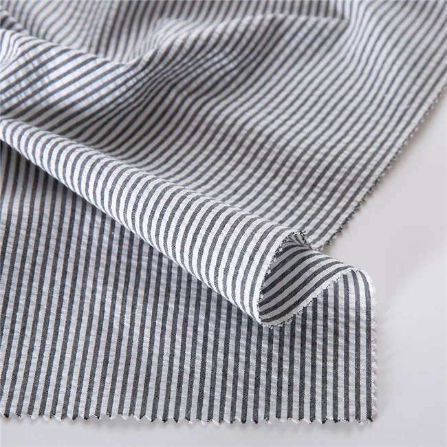 
Modern Design Grey and White Striped fabric Cotton Seersucker Fabric 