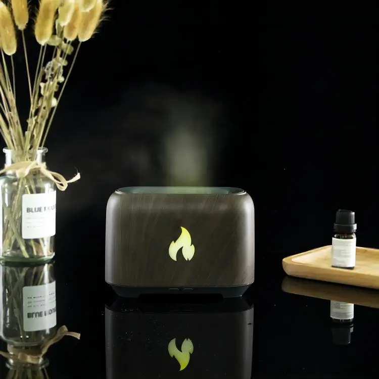 Wood Grain 7 Color LED 150ml Aromatherapy Essential Oil Diffuser Ultrasonic 3D Fire Flame Air Humidifier Aroma Diffuser