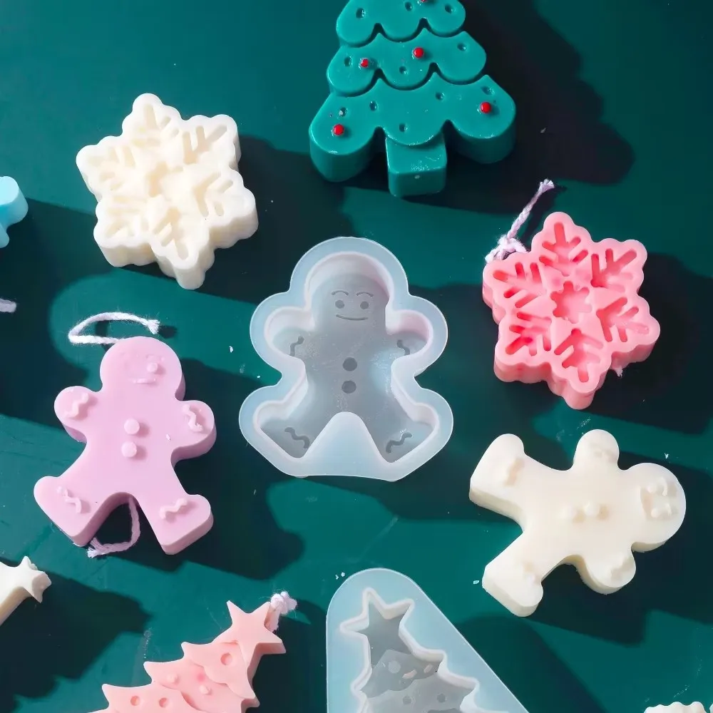 Wholesale DIY Cute Christmas Tree Gingerbread Man Silicone Cake Tools Scented Mold Making Silicon Molds for Candles Candle Molds