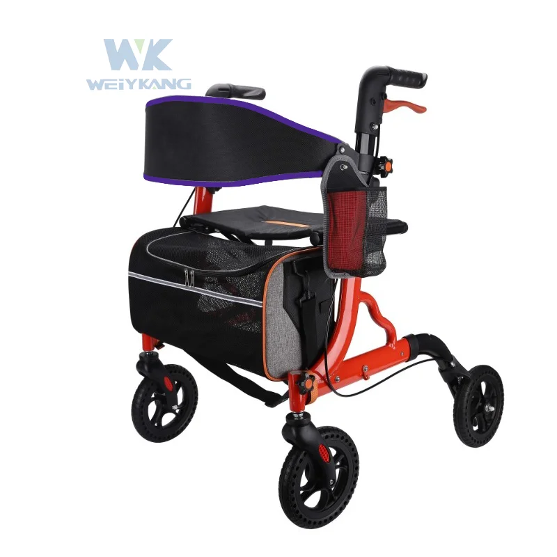 8 inch PU solid wheel Aluminum Frame Assisted Walking Wheelchair Rollator Walker With Seat With Basket For Senior
