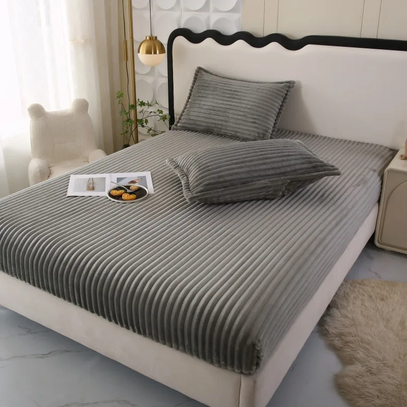 Противоскользящий утолщенный волшебный Бархатный комплект постельного белья с полным покрытием однотонный Комплект диагональным узором