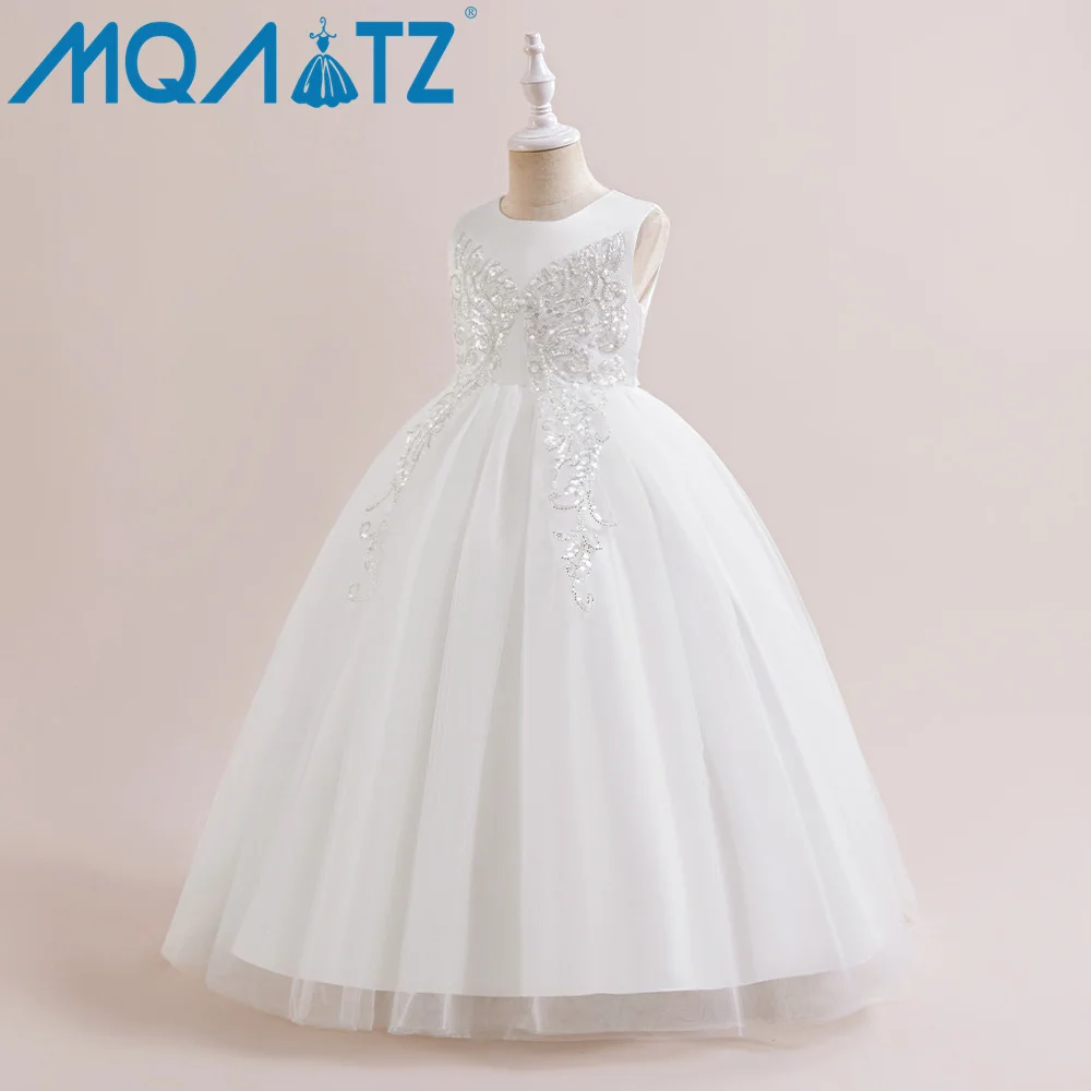 MQATZ элегантное белое свадебное платье для девочек от 8 до 12 лет выпускного вечера вечеринки нарядные платья дня рождения с бисером