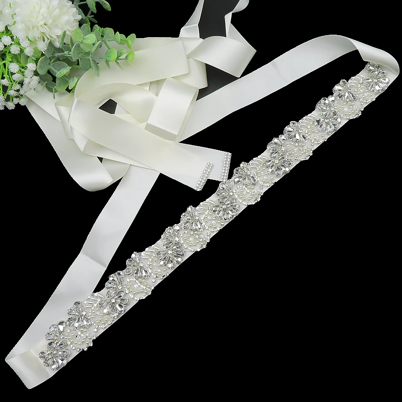 
New Design Pearl Crystal Beaded Bridal Sashes Rhinestone Applique Wedding Belts for Bride Bridesmaids Formal Dress 