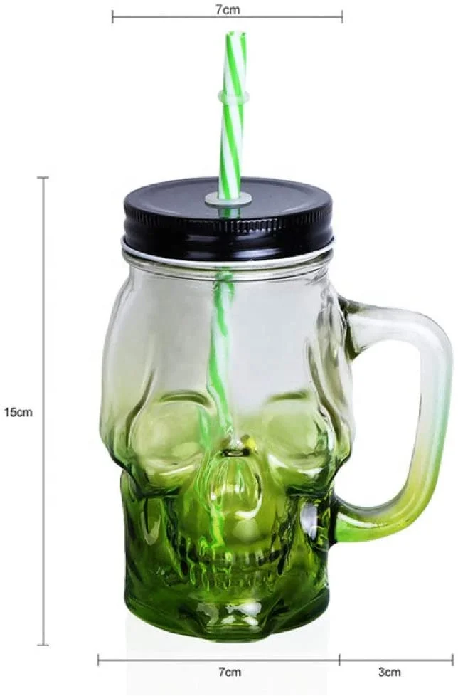 Home Bar Party Decoration Cup Mason Jar 500ML Creative Design Glass Beer Mug with A Straw and Lid
