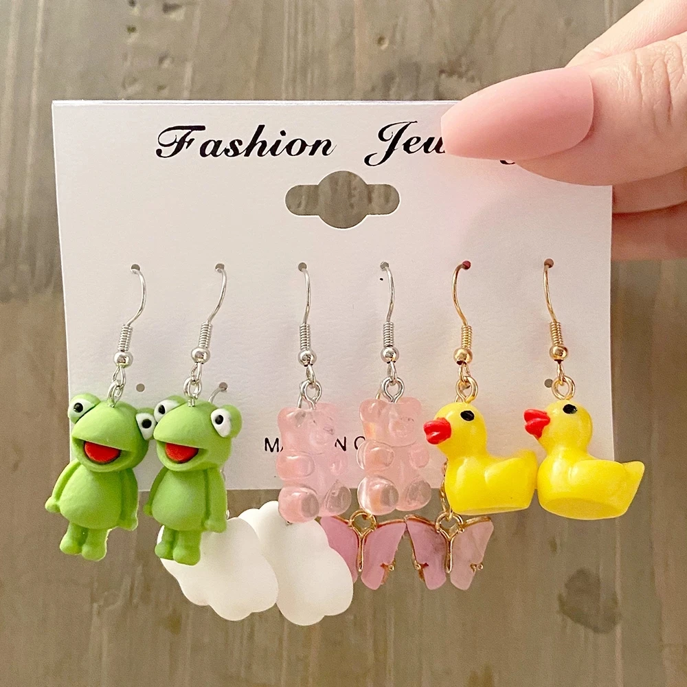 Wholesale 5pc Children And Ladies Cute Color Butterfly White Cloud Little Yellow Duck Frog Earrings Set