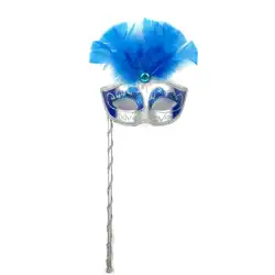 HOT Ladies Fashion Sexy Venice Hand Painted Princess Masquerade Party Feather Mask with Stick Handheld Feather Masks