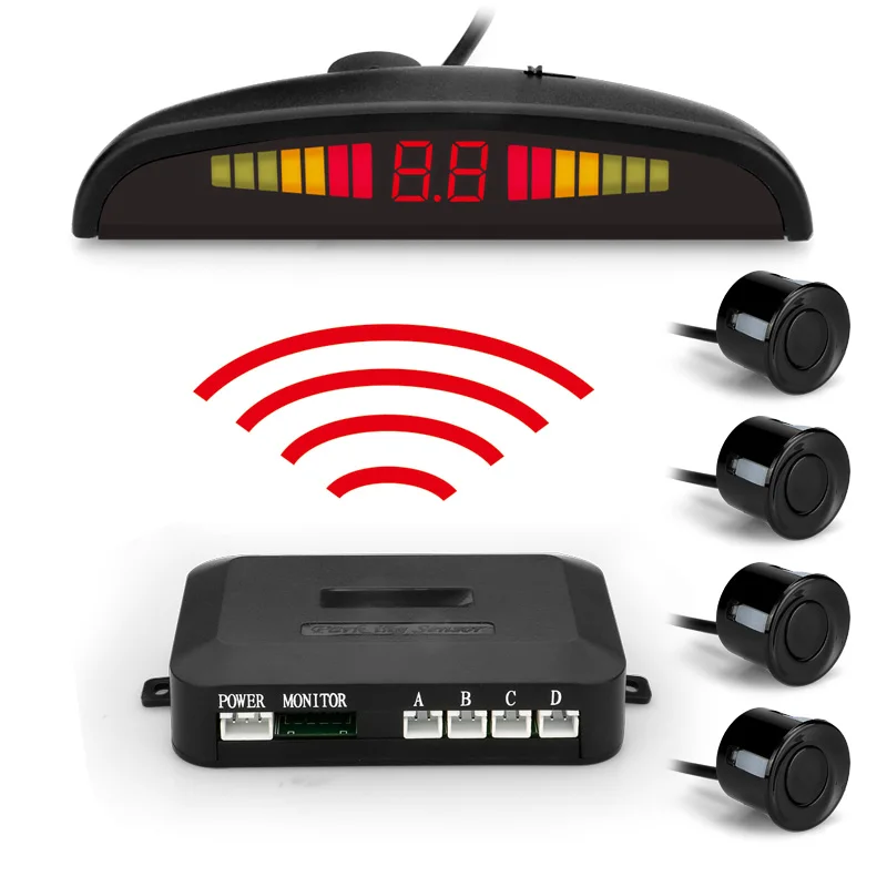 SUNWAYI LED Display Reversing Aid Radar Wireless Car Parking Sensor with 4pcs Ultrasonic Sensors Car Parking System