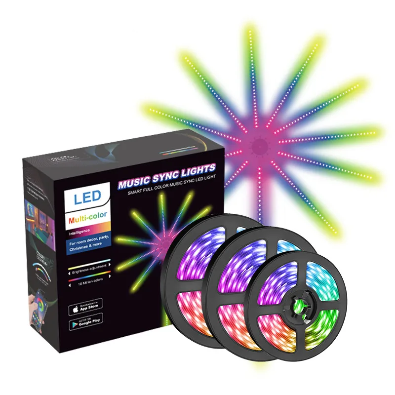 RGBIC Addressable Led Strip Firework Light with Smart APP Control Christmas Holiday Decoration Dc5v Music Sync Effect Ip20 Ip65