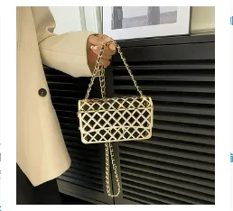 2023 European and American fashion metal cage female hand bag small hollow box bag fashion chain female shoulder crossbody bag