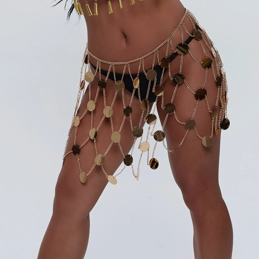 Fashion Sequins Body Chains Belly Dance Hip Skirts Beach Woven Waist Chains Party Belts Body Accessories Jewelry for Women