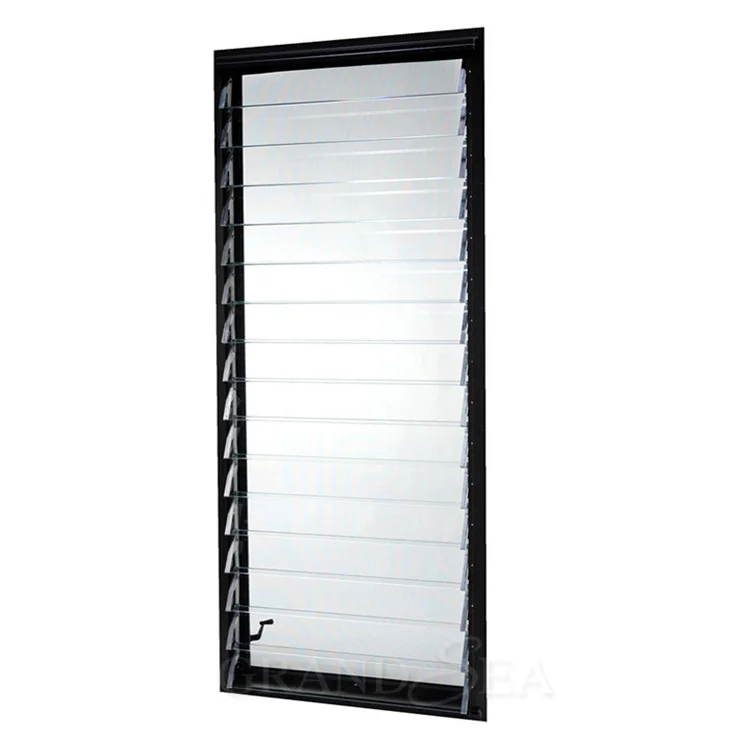 Black aluminum frame glass jalousie thermal break fire rated louver windows
