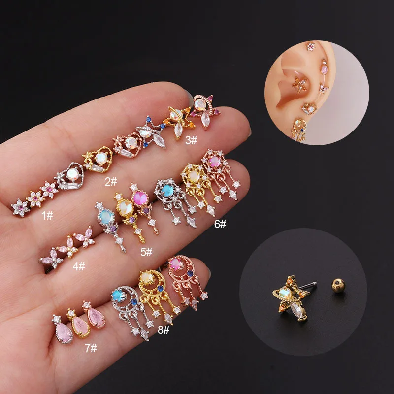 20G helix cartilage tragus piercing earring jewelry women titanium steel colorful zircon septum body piercing jewelry