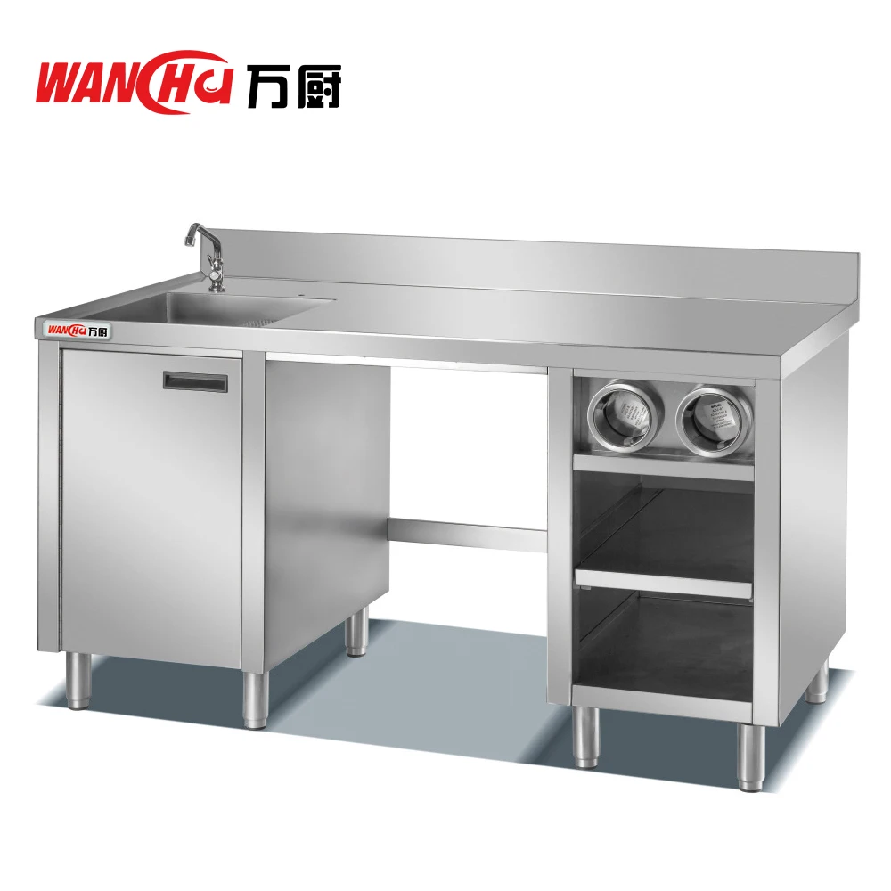 Custom Sizes Kitchen Cabinet Set Metal Wine Bar Cabinet Stainless Steel Working Table With Drawer and Over-Shelves