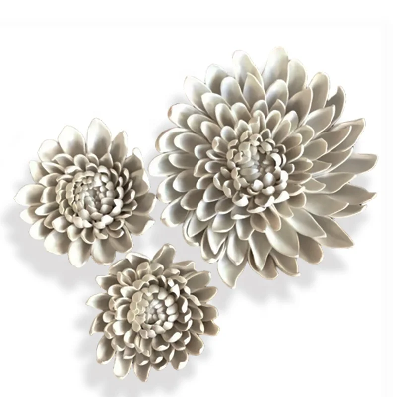 Custom craft home wall porcelain flower art sculpture deco 3d handmade white ceramic flower for graves decoration