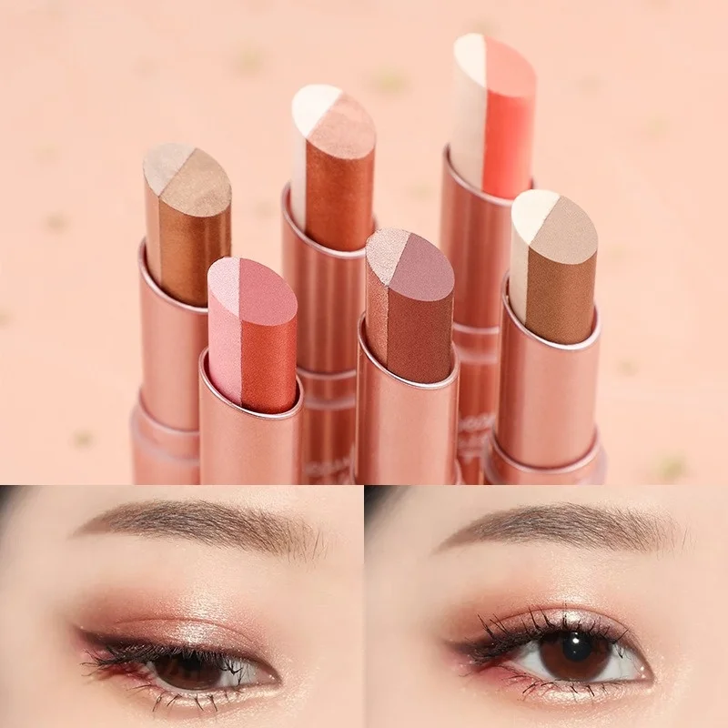 Double Color Gradient Dual-Color Eyeshadow Pen with Pearl Shimmer Powder, Earth Tones, Non-Fading Lazy Makeup Eyeshadow Stick