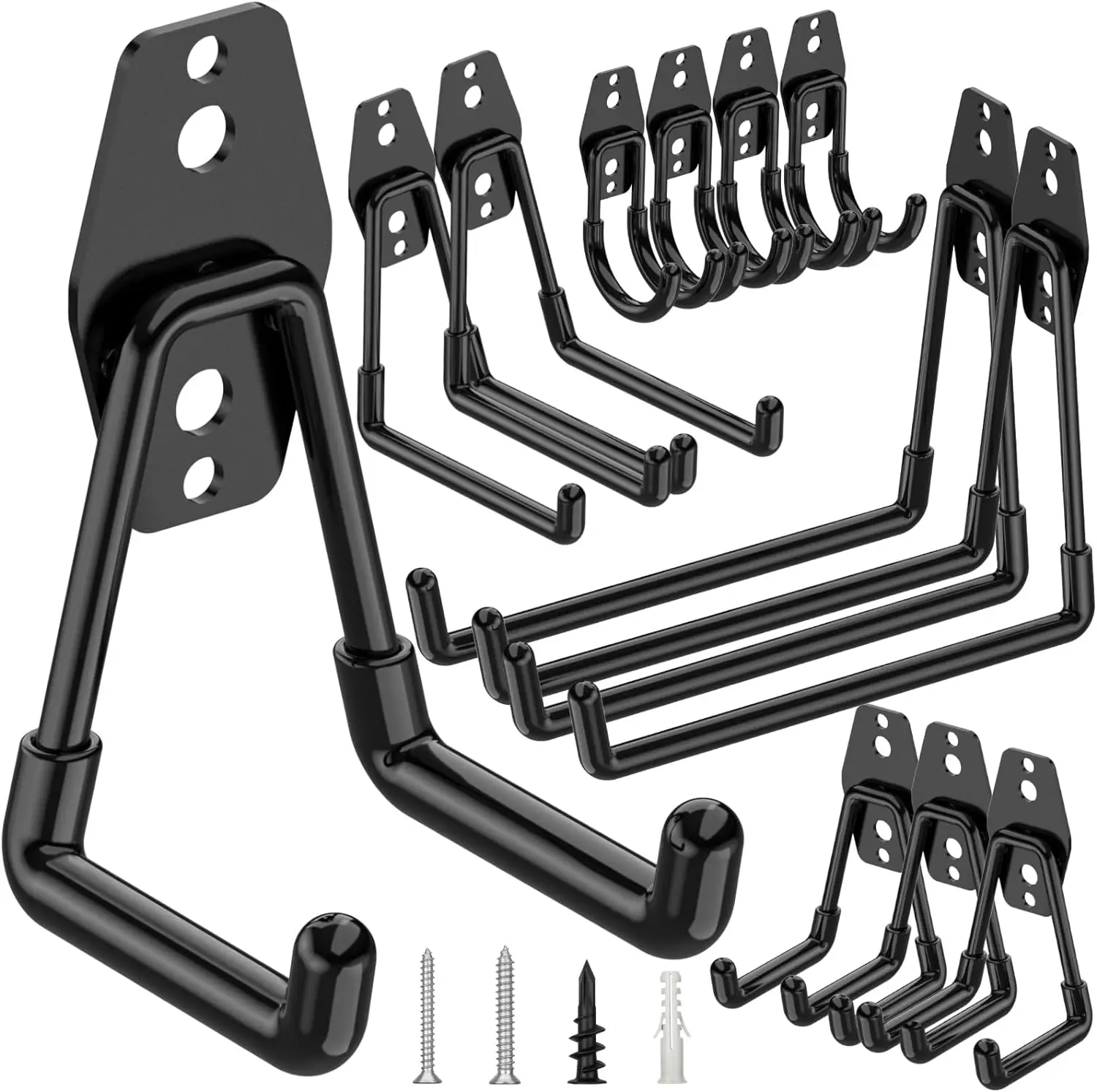 Utility Double Hooks 6 Pcs Steel Bucket Bracket Non-Slip Rubber Tool Hooks for Bulk Items, Bicycles