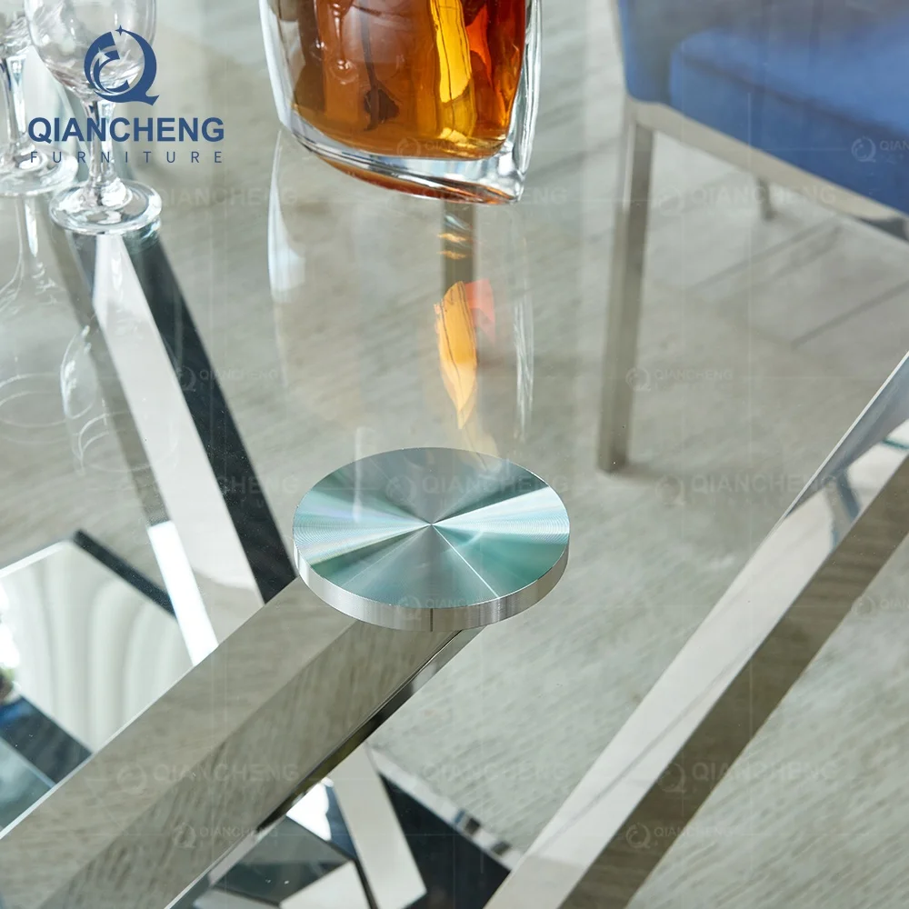 italian design dinner table set dining room furniture 8 seater glass and chrome dining table and chairs