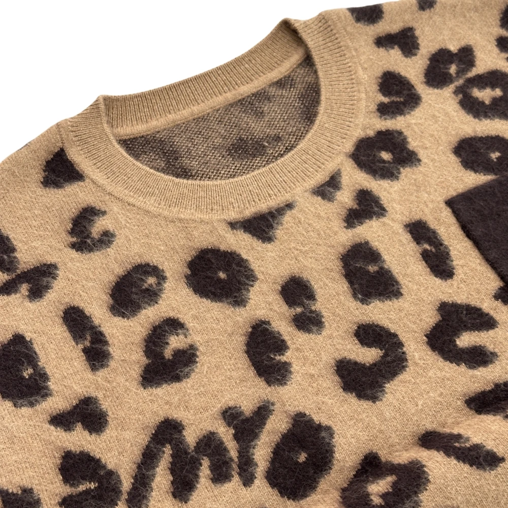 Trendy Leopard Print Wool Knit Vest Women Summer/Spring Casual Pullover Tank Tops Sleeveless Crew Neck Fashionable Sweater Vest