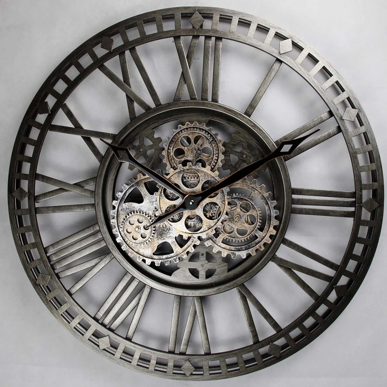 24 Inch Metal Vintage Moving Gear Farmhouse Industrial Wall Clock