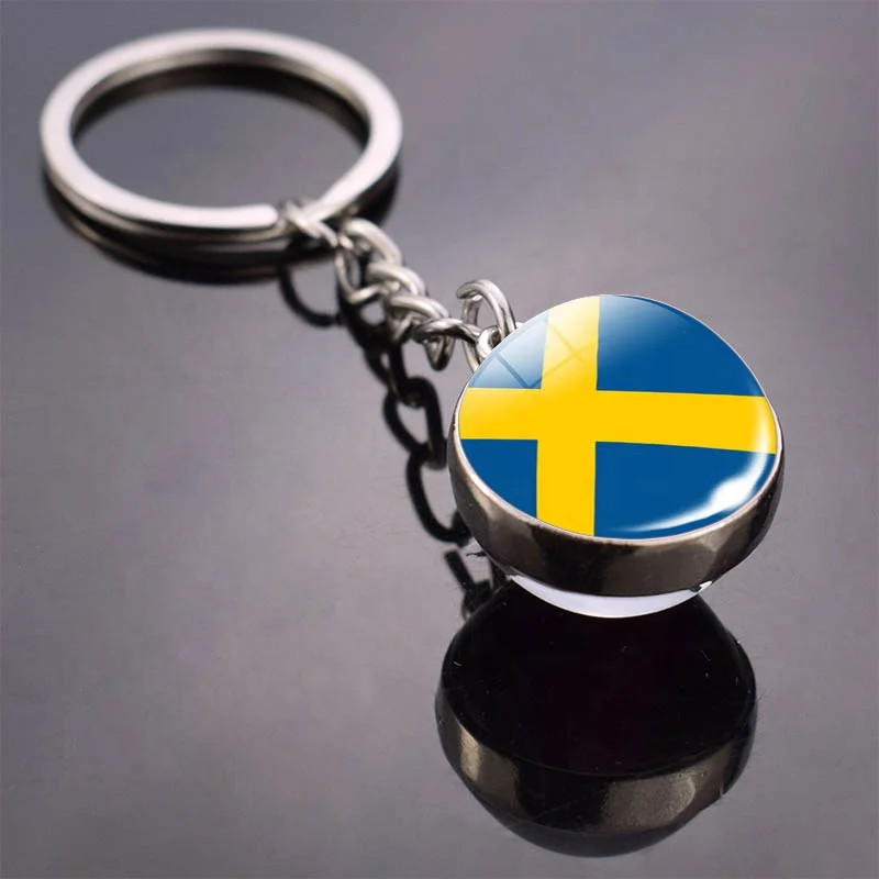 Nordic Countries Denmark Sweden Norway Finland Iceland Flag Keychain Double Side Glass Ball Keyring Flag Pendant Trinket