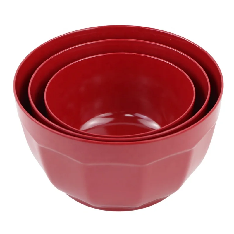 New arrival melamine red serving mixing bowls cake flour baking kitchen storage fruit salad bowl