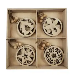 Xmas ornament wooden dangling cutout star snowflake angel tree with wooden box