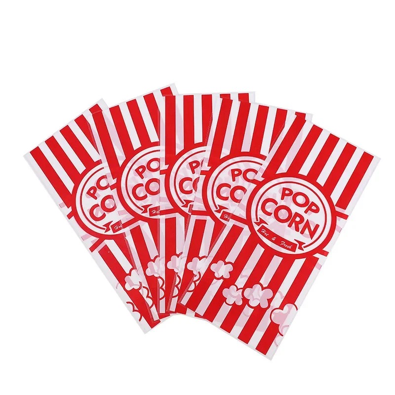 50pcs Plastic Popcorn Bags with Twist Ties Candy Bags Red White Stripe Snack Treat Goodie Bags for Movie Theater Circus Party