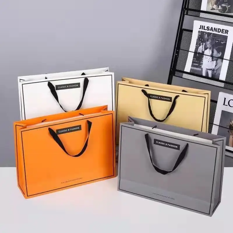 Custom Logo Printed Matt Finish Pink Paper Shopping Bag With Grosgrain Ribbon Handle