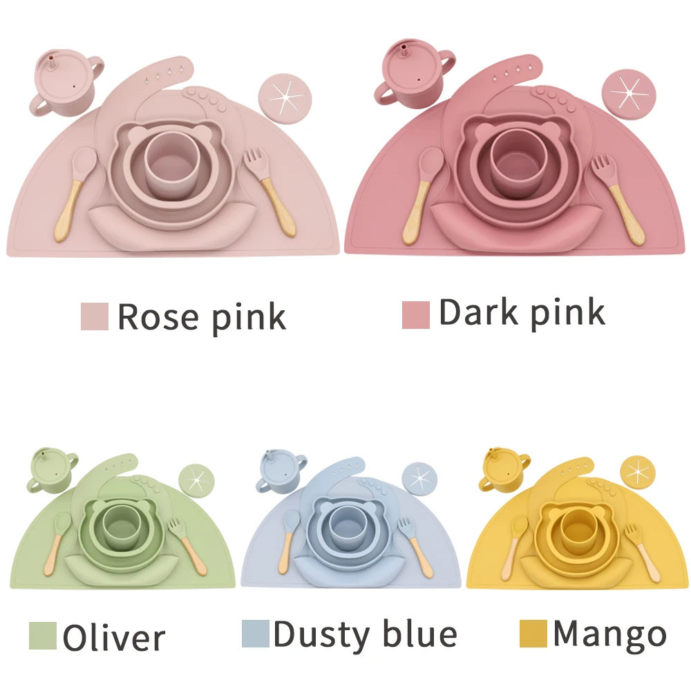 Wholesale BPA Free Eco-friendly Colorful Tableware Silicone Baby Feeding Suction Bowl With Spoon