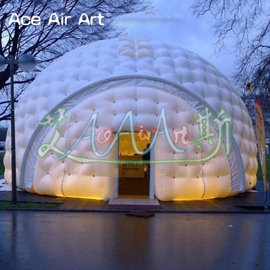 New Style LED Colorful Light Bar Kiosk Outdoor Tent Inflatable Igloo Dome with Zipper Door Electric Fan Model Events Shipped Sea