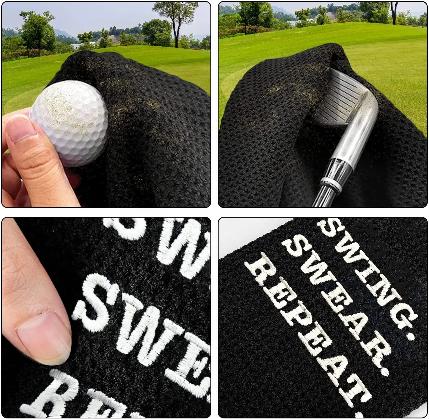 Custom logo golf club cleaner sublimated Microfiber Waffle golf towel custom logo with grommet and hook