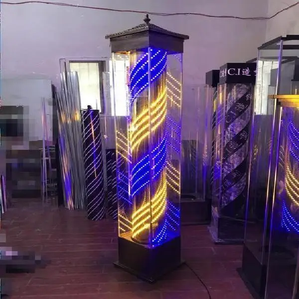 High Quality Retro rotating led Hair Salon Shop Sign Barber Pole Retro rotating led  Outdoor Wall Light  barber pole
