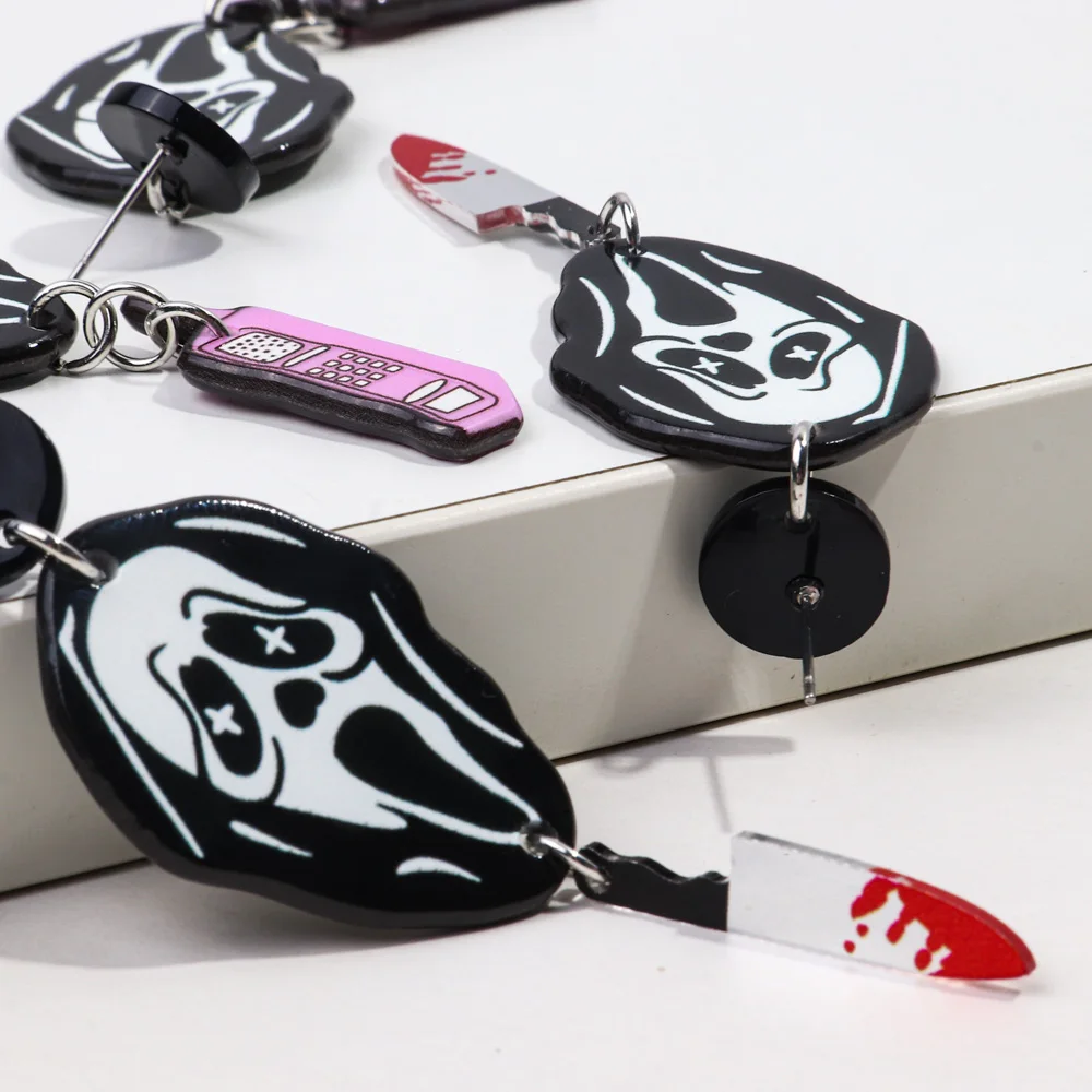 Removable Earrings Phone Dagger Knife Blood Spooky Ghost Skull Halloween New Hip Hop Party Acrylic Drop Earrings for Women