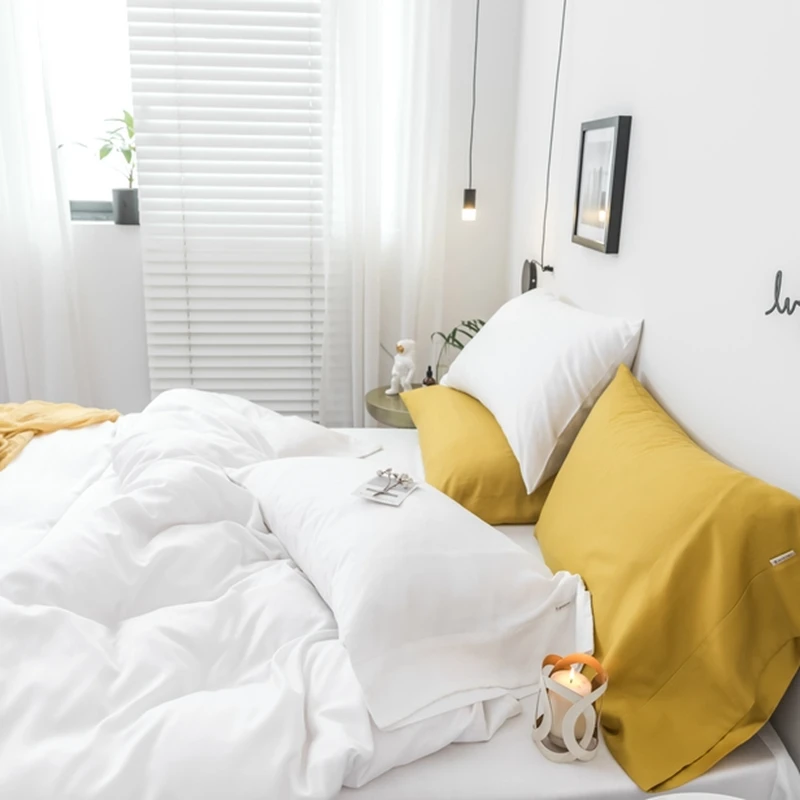 Hot Sale Luxury 60S Tencel  4 PCS Bedding Sets Bamboo Sheets Solid Color Duvet Cover Set White Bed Linen