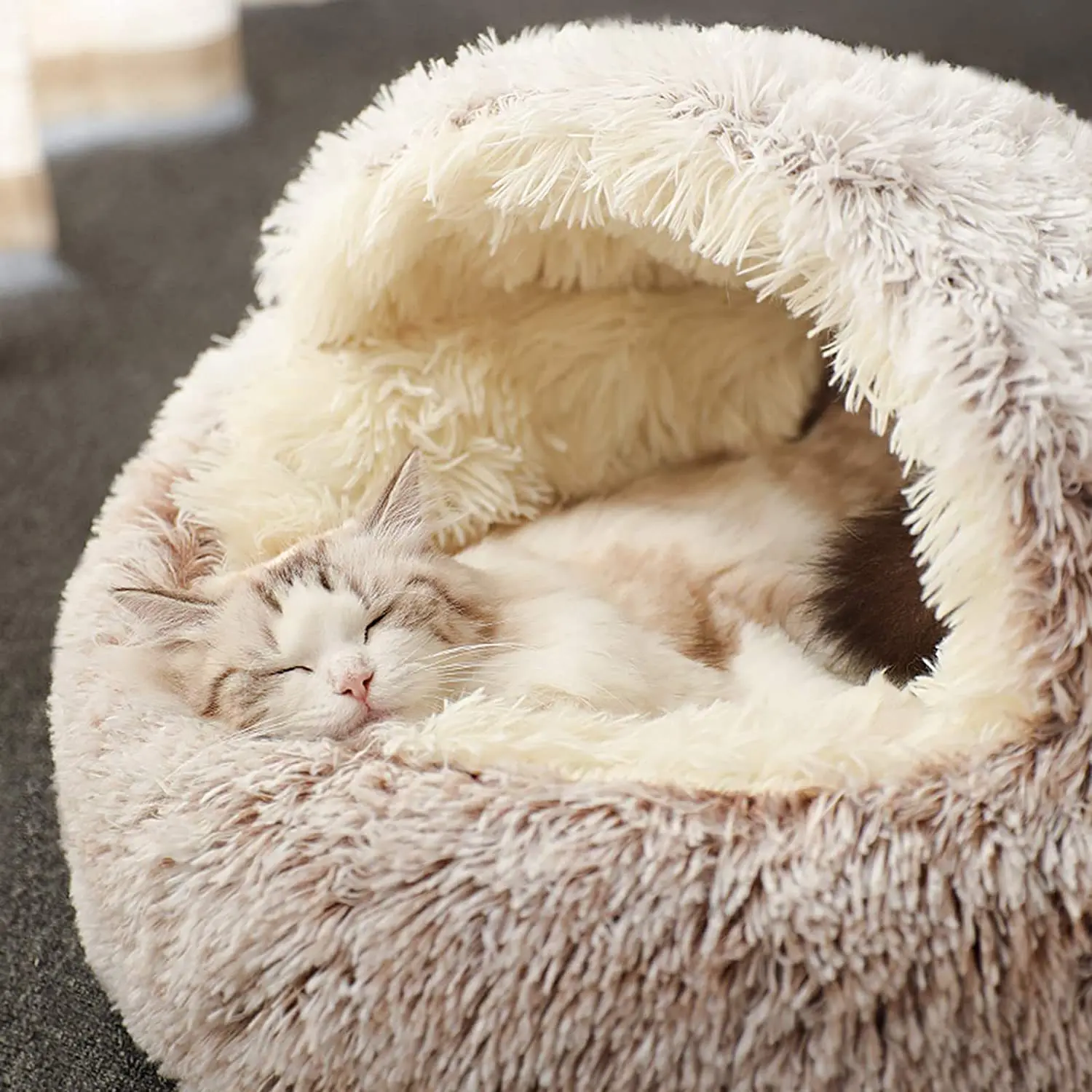 Soft Plush Warm Round Plush Fluffy semi-closed Pet Beds Cushion Sofa Cat Dog Bed