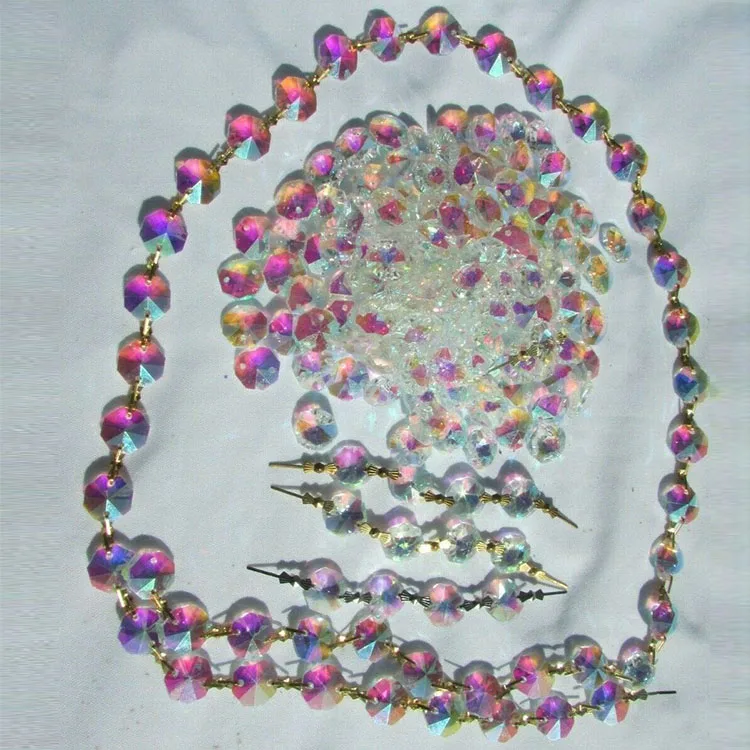 MH-DS060 Crystal AB Iridescent Chandelier Beads glass 14mm Octagon beads