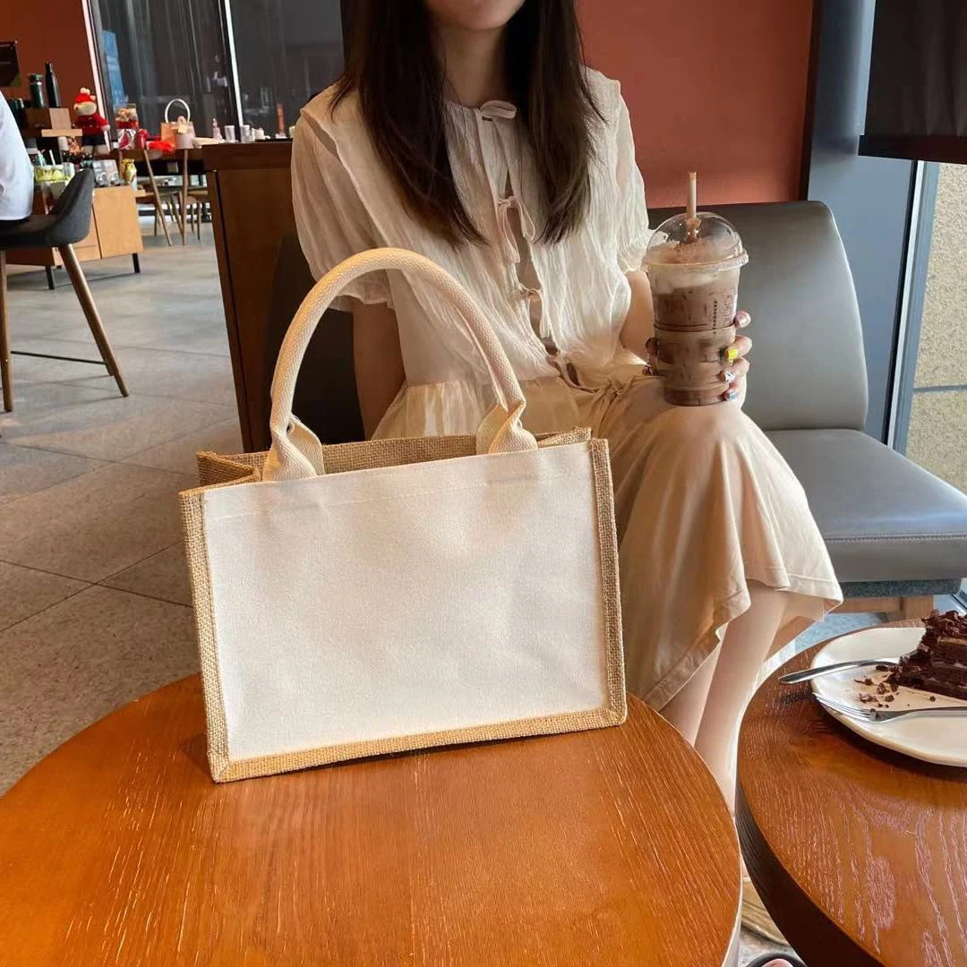 2024 eco laminated jute canvas bag burlap reusable linen beach bag hessian canvas shopping tote bags with custom logo