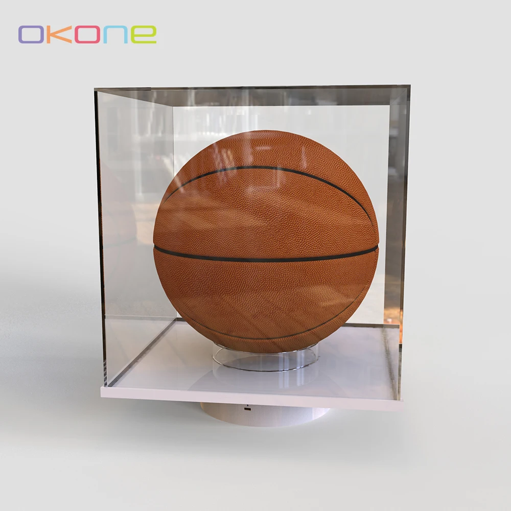 Factory Custom Electric Rotating Display Stand Clear Acrylic Dustproof Basketball Display Case