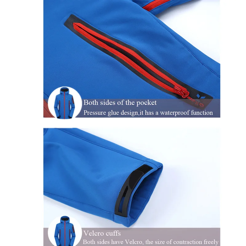 
thick Waterproof Jacket Outdoor Hiking Rain Jacket Hunting Warm Sport Windproof Fleece Windbreaker Men and women 