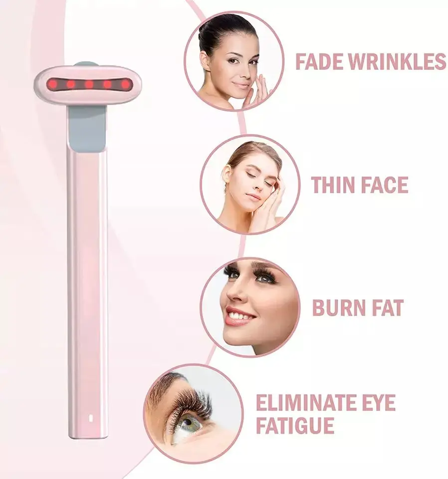 90 Degree Rotation Advanced 4-in-1 LED Light Therapy Face EMS Facial Eye Beauty Massager Red Light Skincare Wand