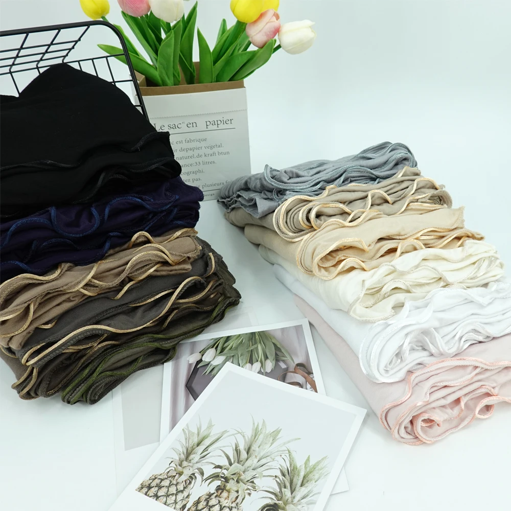 Netherlands Classic mix color rope  jersey scarf Stretchy Hijab Plain Head Scarves gold rope with Jersey Cotton Hijab