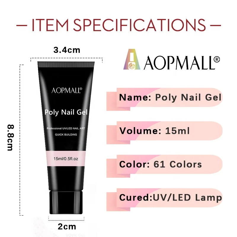 AOPMALL Poly Saok Off UV/LED Gel Acrylic Builder Extension Poly Gel For Extend Nails