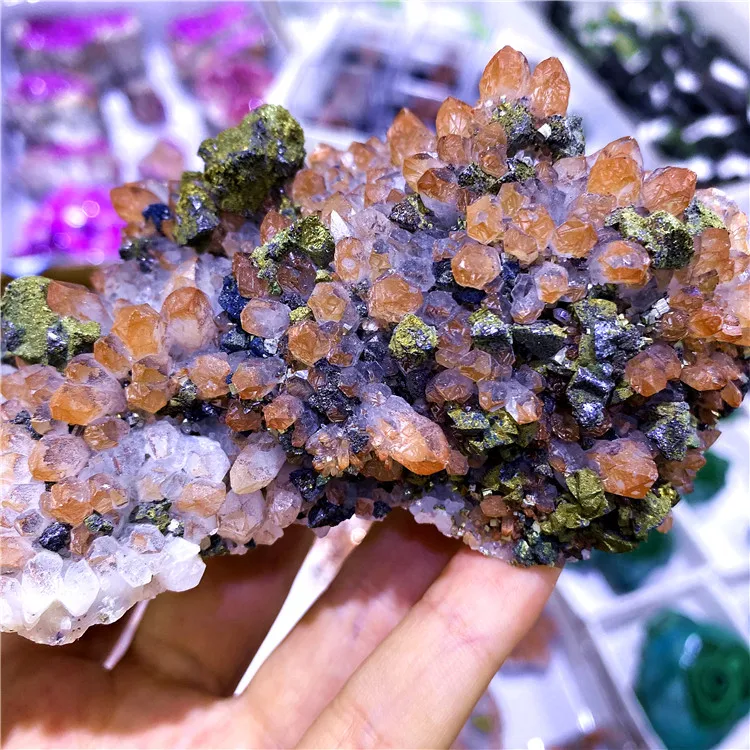 Red Quartz Cluster Healing Crystal Rough Rock Pyrite And Red Quartz Crystal Cluster Stone For Decoration