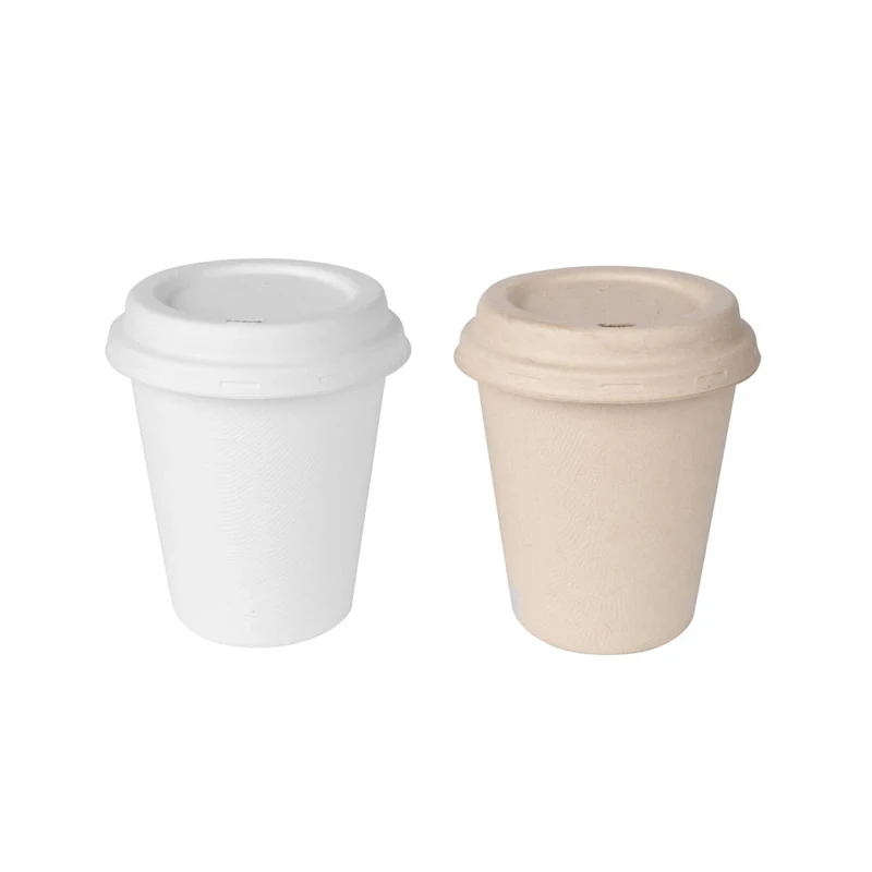 Wholesale disposable eco-friendly biodegradable sugarcane bagasse container office tableware coffee party paper cup with lid
