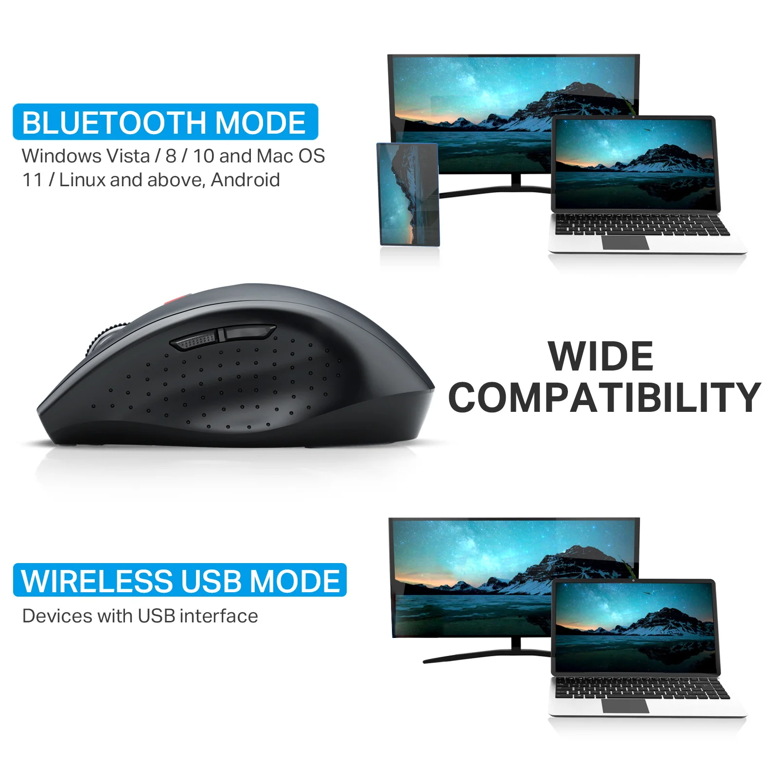 Bluetooth Wireless Mouse 3 Modes Bluetooth Mouse 2.4GHz Ergonomic Wireless Optical Computer Mouse with USB Nano Receiver